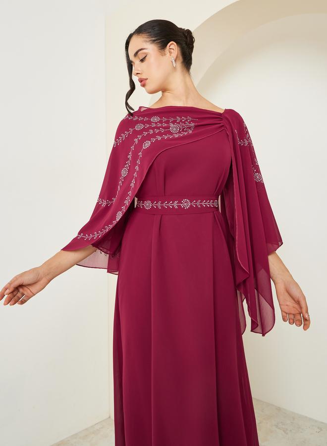 Styli Women Embellished Cape Sleeve Maxi Dress - Image 1